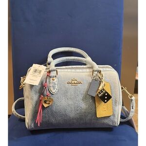 Coach Light Denim medium Satchel with Pink and Yellow Charm Accents